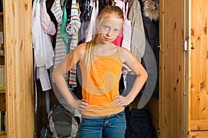 Family - child in front of her closet or wardrobe