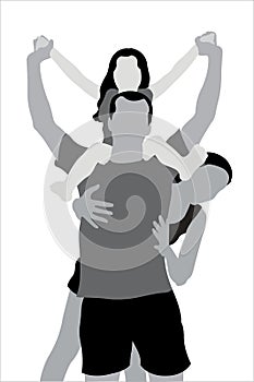 Family with child on shoulders