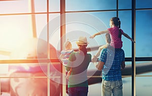 Family with children at the airport