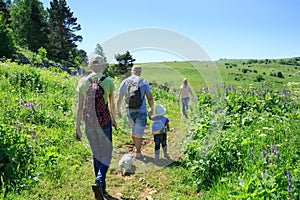 Family with children on a hike