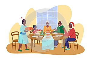 Family Christmas dinner 2D vector isolated illustration