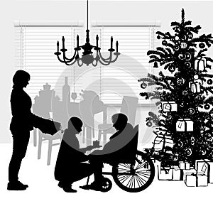 Family Christmas dinner at home in the living room - vector - vector