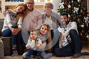 Family in Christmas eve enjoying together