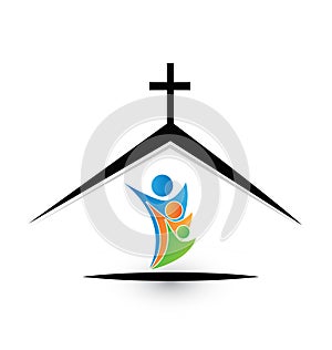 Family in church, community icon logo