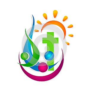 Family Church sun Love Union City church people union care love Christ, civilization logo design icon on white background