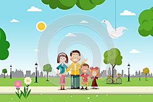 Family in City Park. Vetor Illustration