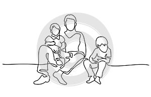 Family concept Father and kids sitting together