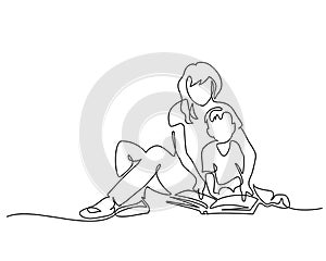 Family concept Mother and son reading book