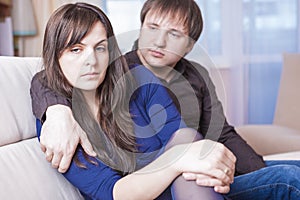 Family Concepts and Ideas. Young Caucasian Couple in Troubles Having Difficulties and Depressed