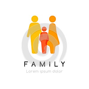 Family conceptual emblem. Vector logo with silhouettes of parents and child