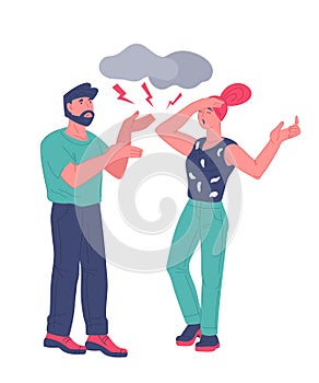 Family conflict and problems in marriage concept with arguing and quarreling couple.