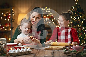 Family cooking Christmas cookies