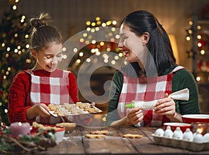 Family cooking Christmas cookies