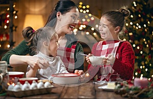 Family cooking Christmas cookies