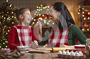 Family cooking Christmas cookies