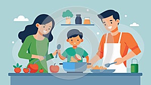 A family cooking dinner together following a recipe specifically designed for children with sensory processing issues