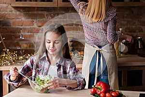 Family cooking meal home kitchen salad dinner