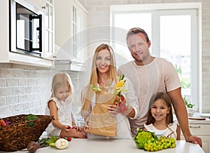 Family cooking in a modern kitchen setting