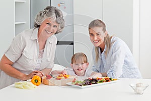 Family cooking together in the kitchen