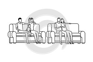 Family and couple relationship sofa in black and white