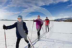 Family cross country skiing