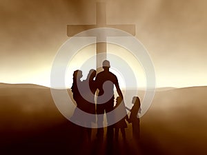 Familie auf der kreuzen aus christus 