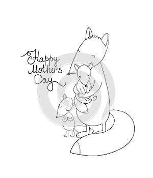 Family of cute cartoon fox. Funny animals. Happy mother s day