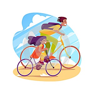 Family cycling isolated cartoon vector illustration.