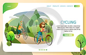 Family cycling landing page website vector template