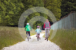 Family cycling in the nature