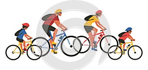 Family Cycling Sport Activity flat color vector