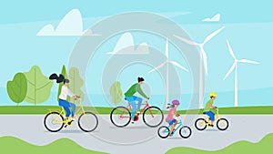 Family cycling together vector illustration