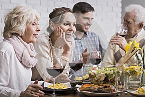 Family dinner with wine