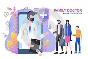 Family Doctor Online Consultation Man Woman Child