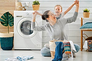 Family doing laundry