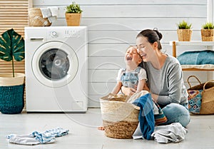 Family doing laundry