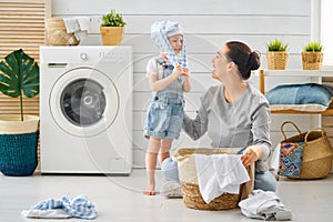 Family doing laundry