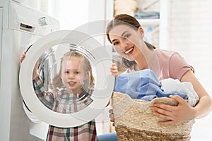 Family doing laundry