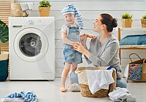 Family doing laundry