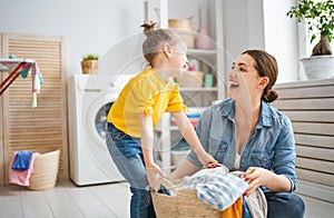 Family doing laundry