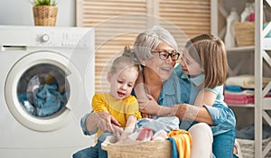 Family doing laundry