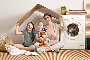 Family doing laundry