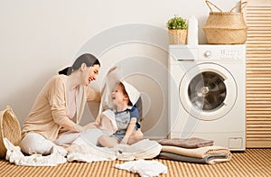 Family doing laundry