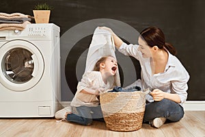 Family doing laundry