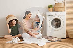 Family doing laundry