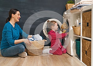 Family doing laundry