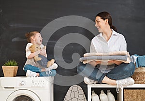 Family doing laundry