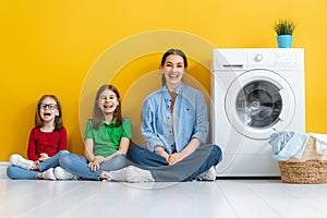 Family doing laundry