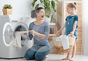 Family doing laundry