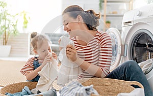 Family doing laundry